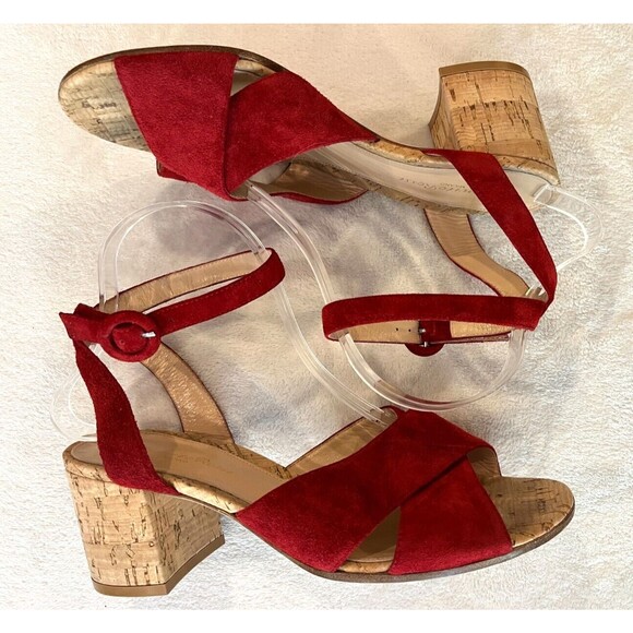 Gianvito Rossi Crisscross Suede Pumps Cork Heel Sandal Strap Suede RED Size 39 - Picture 1 of 12